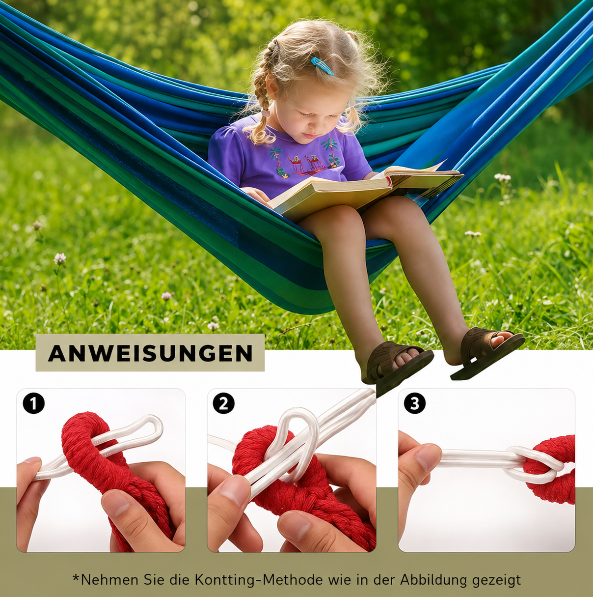 Relounge Hängematte | Robustes Canvas | Anti-Rutsch-Design | Tragkraft 200 kg