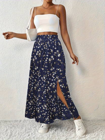 Silvana | Luftiger Maxi-Rock mit Blumenmuster und elegantem Seitenschlitz